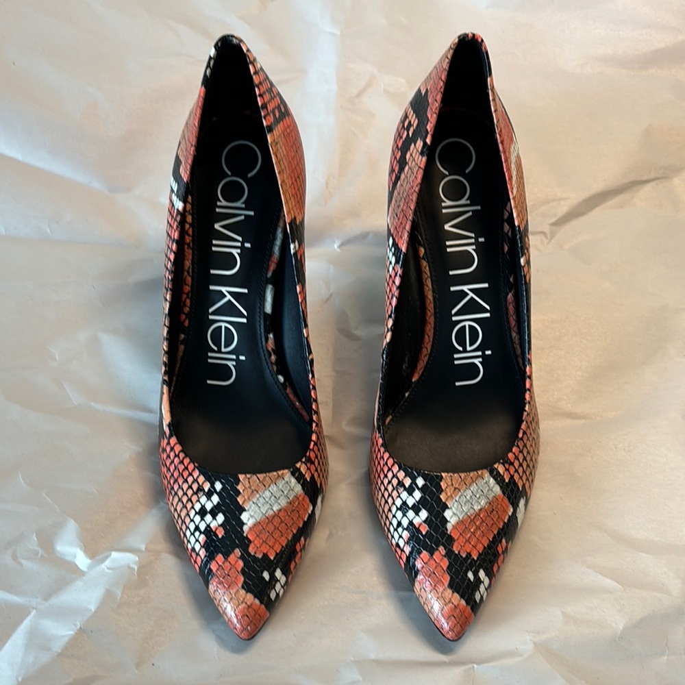 Calvin Klein Women's Snakeskin Pattern Heels - Black, Orange, White